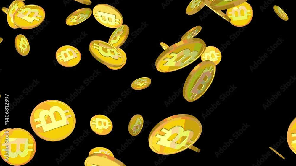 暗号資産マークの金色のコインが砂のように消える イラスト お金 暴落 投資 損失 アルファチャンネル illustration of golden coin with crypto asset symbol disappearing like sand money crash investment loss alpha channel  CG