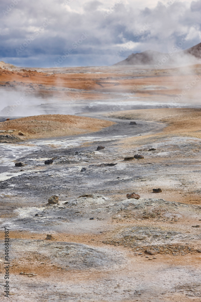 Active volcanic zone. Geothermical vents sulfur waters. Krafla. Iceland
