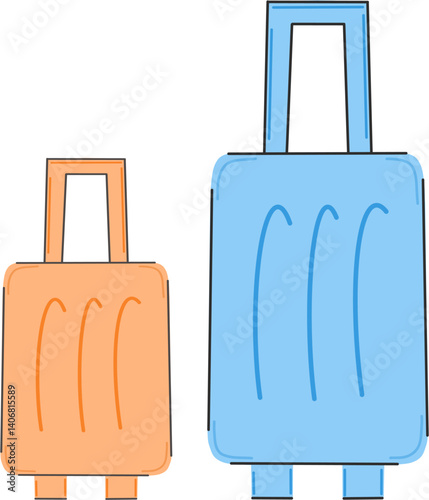 Suitcases in hand drawn, doodle style. White background. Suitable for travel illustrations and kids content.
