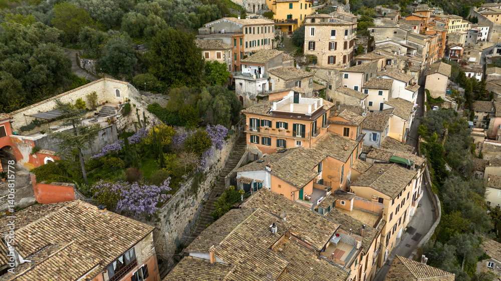 Aerial view of houses in an Italian town.