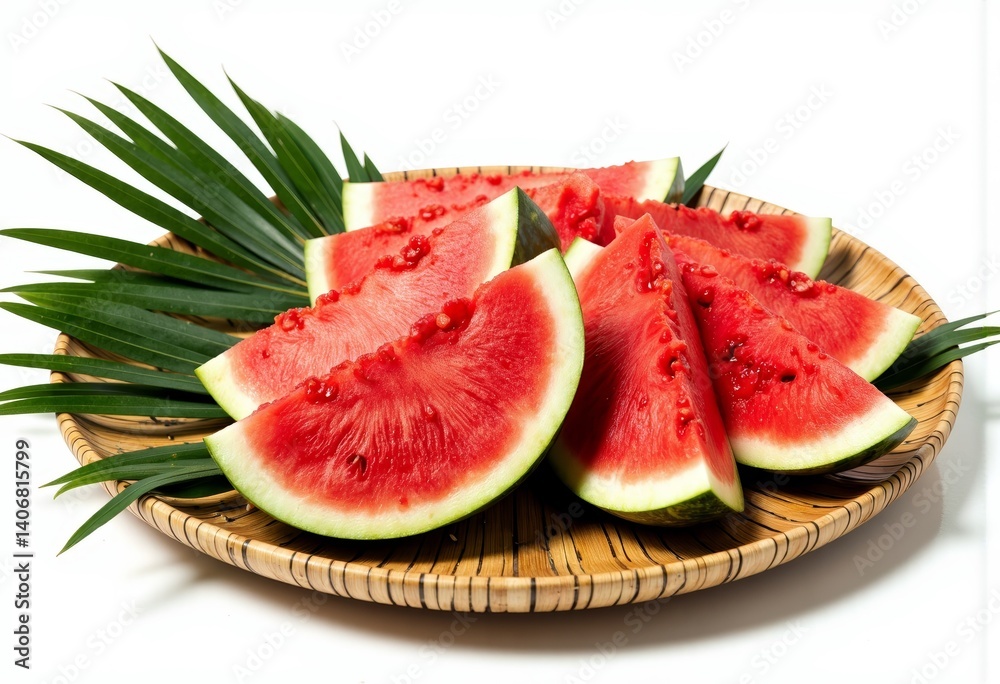 Fresh Watermelon Slices Decoratively Arranged on a Plate Fresh Watermelon Slices Decoratively Arranged on a Plate