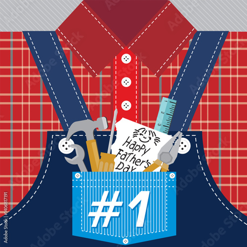 Happy father's day card with shirt and tools in pocket