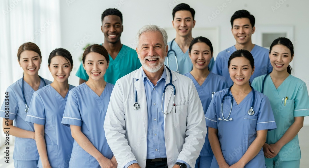 Diverse Medical Team Smiling in Hospital Setting Diverse Medical Team Smiling in Hospital Setting