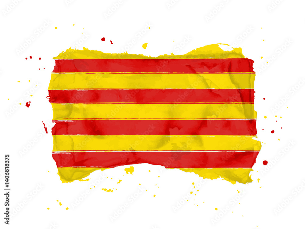Obraz premium Flag of Catalonia, brush stroke background. Flag Catalonia of Spain on white background. Watercolor style for your design. EPS10.