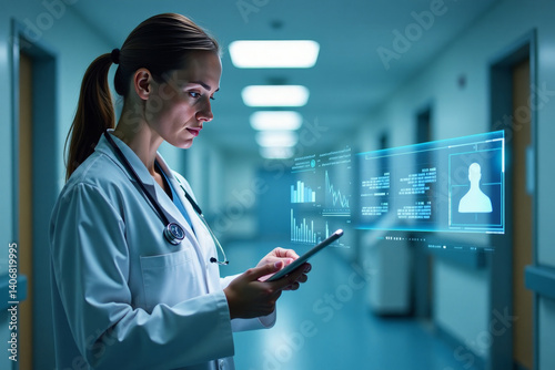 Medical professional using augmented reality to review patient data