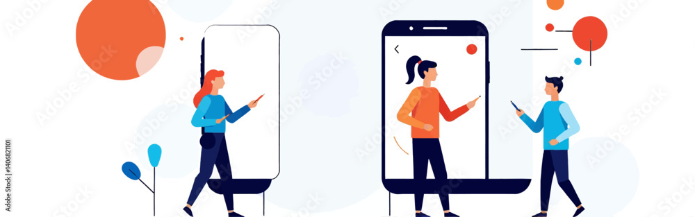 Illustration_shows_people_interacting_with_large_phones_or_screens_in_a_modern_flat_design_style_with_abstract_shapes_and_a_clean_white_background Illustration_shows_people_interacting_with_large_phones_or_screens_in_a_modern_flat_design_style_with_abstract_shapes_and_a_clean_white_background