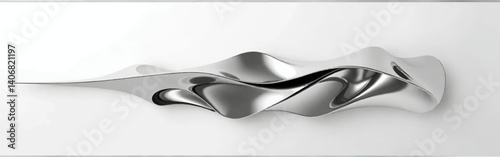 white wall with modern-silver-sculpture-which-has-waves-and-curves-reflects-light-and-shadow thus creating a narcissistic effect_The shape is-delicate_and fluid