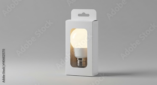 Glowing Light Bulb in Box Packaging on Neutral Background