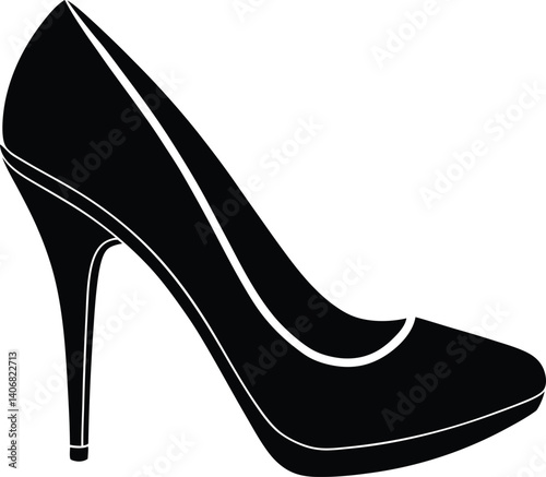 High-Heel Shoe Silhouette Black Vector on White Background