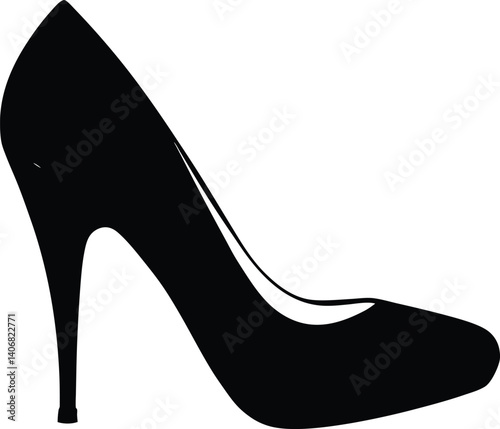 High-Heel Shoe Silhouette Black Vector on White Background