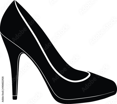 High-Heel Shoe Silhouette Black Vector on White Background