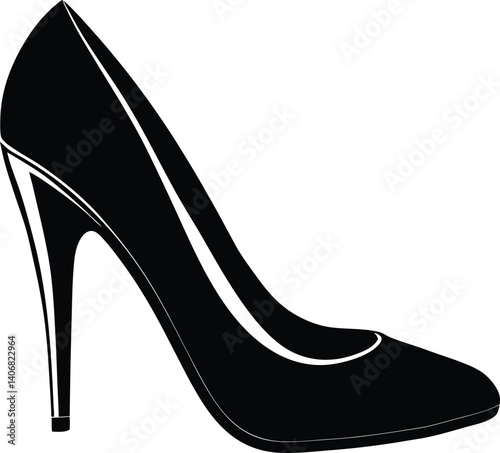 High-Heel Shoe Silhouette Black Vector on White Background