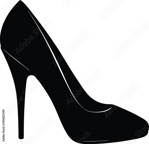 High-Heel Shoe Silhouette Black Vector on White Background