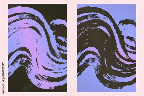 Watercolor or ink strokes in a grunge style banner template. Purple grunge design template with strokes. Perfect for adding an edgy and textured look to banners, posters, and creative designs. 