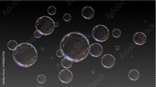 Realistic soap bubble with rainbow shine. Glossy, transparent, and airy. Perfect for clean, fresh, or scientific designs. Isolated 3D element on a clear background