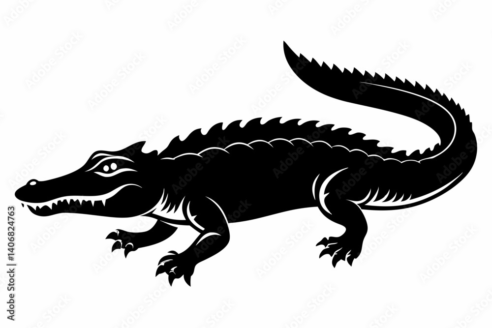 Fototapeta premium alligator silhouette line art vector illustration
