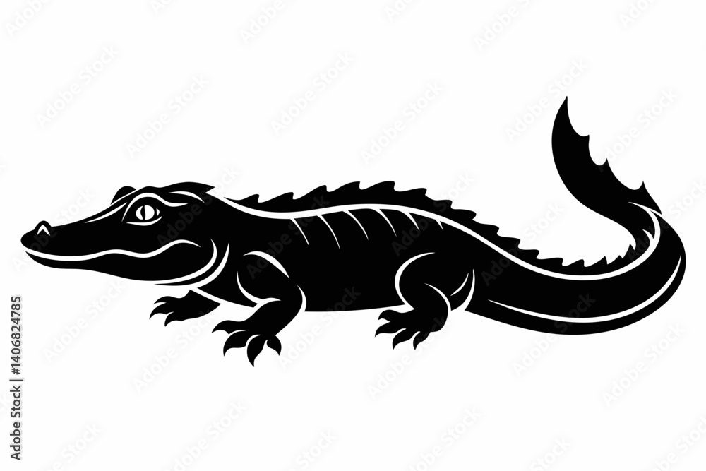 Fototapeta premium alligator silhouette line art vector illustration