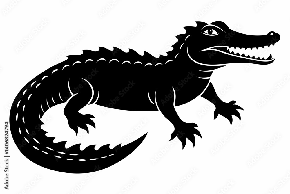Fototapeta premium alligator silhouette line art vector illustration