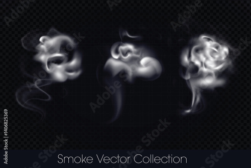 Smoke, smoke of e-cig, mist, fog, gas and Steam isolated Vector (EPS) Illustration Set on transparent background