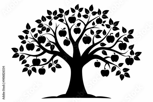 apricot tree silhouette line art vector illustration
