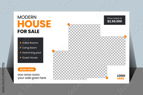 Modern house sale billboard business template. Real estate web banner and social media cover template