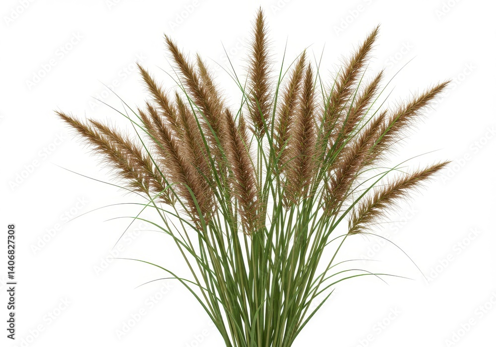 A bunch of pampas grass with green stems and brown plumes isolated on a white background studio shot A bunch of pampas grass with green stems and brown plumes isolated on a white background studio shot