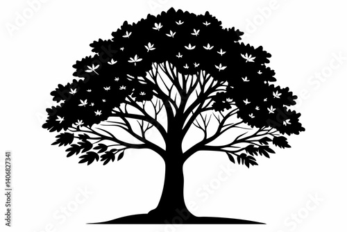 ash tree silhouette line art vector illustration