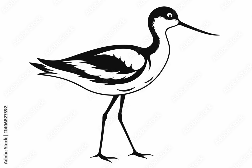 Fototapeta premium avocet silhouette line art vector illustration