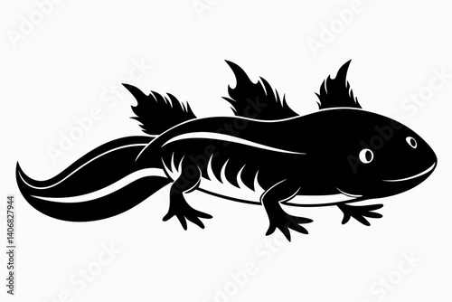 axolotl silhouette line art vector illustration