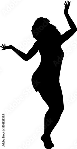 Abstract silhouette of a dancing woman with bare feet, showcasing graceful movements and the beauty of the human form in motion. Ideal for dance themes, the image conveys freedom and artistry. 