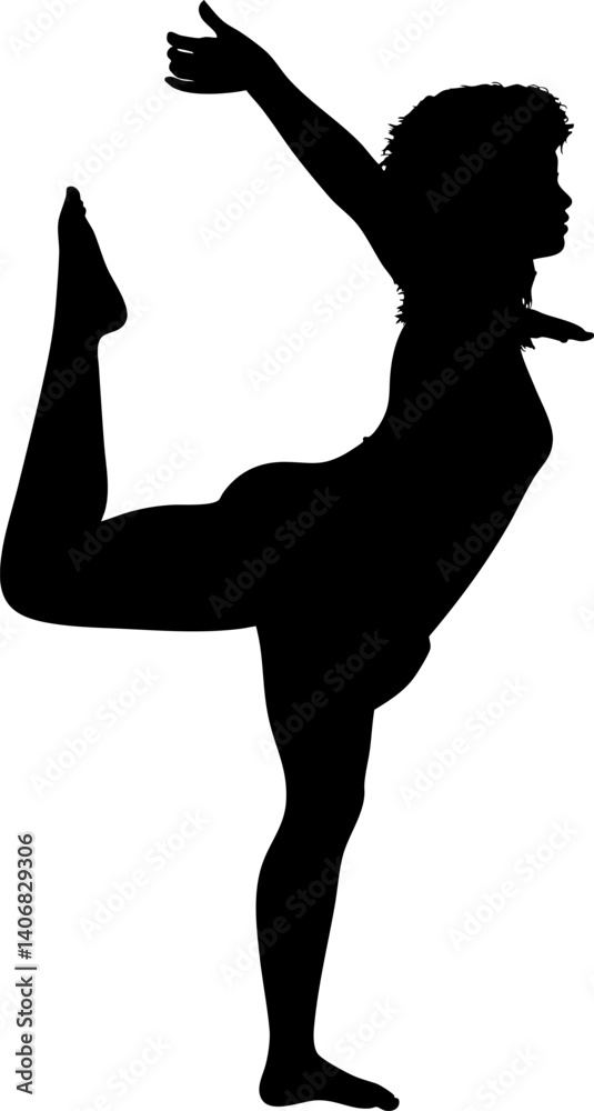 Abstract silhouette of a dancing woman with bare feet, showcasing graceful movements and the beauty of the human form in motion. Ideal for dance themes, the image conveys freedom and artistry.