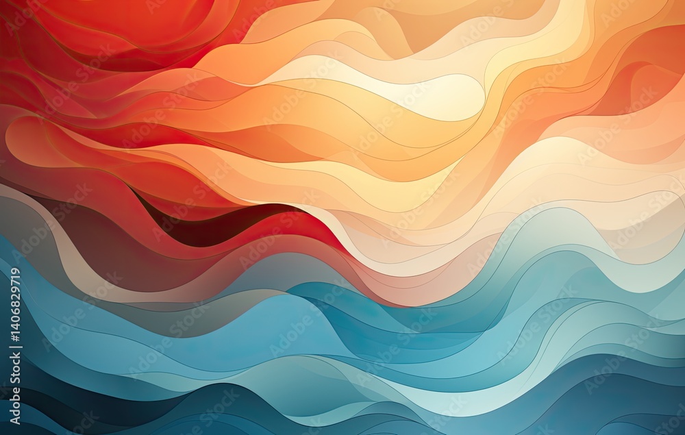Abstract wavy background displaying a blend of warm and cool colors. Abstract wavy background displaying a blend of warm and cool colors.