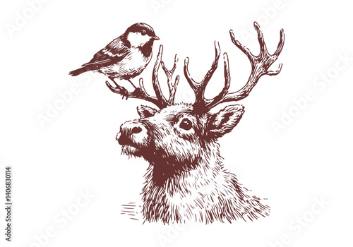 Reindeer hand drawn sketch illustration vector