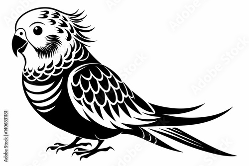 budgerigar silhouette line art vector illustration