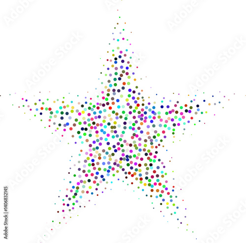 Obraz na płótnie Abstract colorful stipple gradient halftone star, dotted textures of holographic color. Geometric noise star shaped, patterns are made of simple dots and grains. Stipple dotted star illustration w salonie