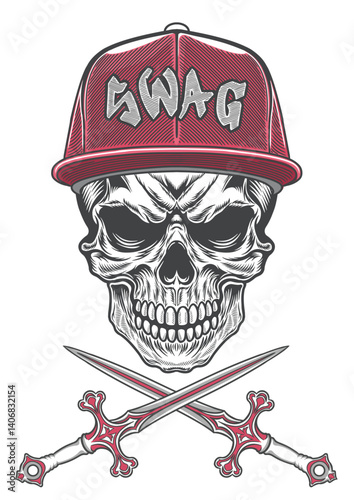 Skull with retro baseball cap  being dangerous 60
