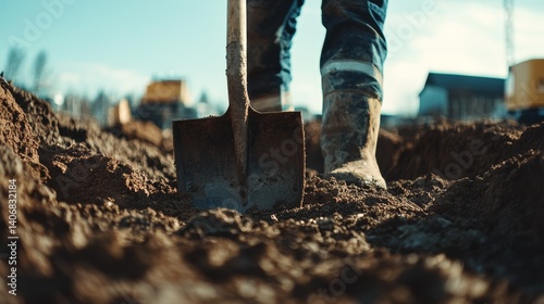 Wallpaper Mural Construction worker digging foundation trench. Featuring excavation and trench digging Torontodigital.ca