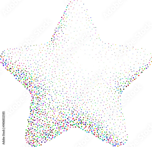 Obraz na płótnie Abstract colorful stipple gradient halftone star, dotted textures of holographic color. Geometric noise star shaped, patterns are made of simple dots and grains. Stipple dotted star illustration w salonie