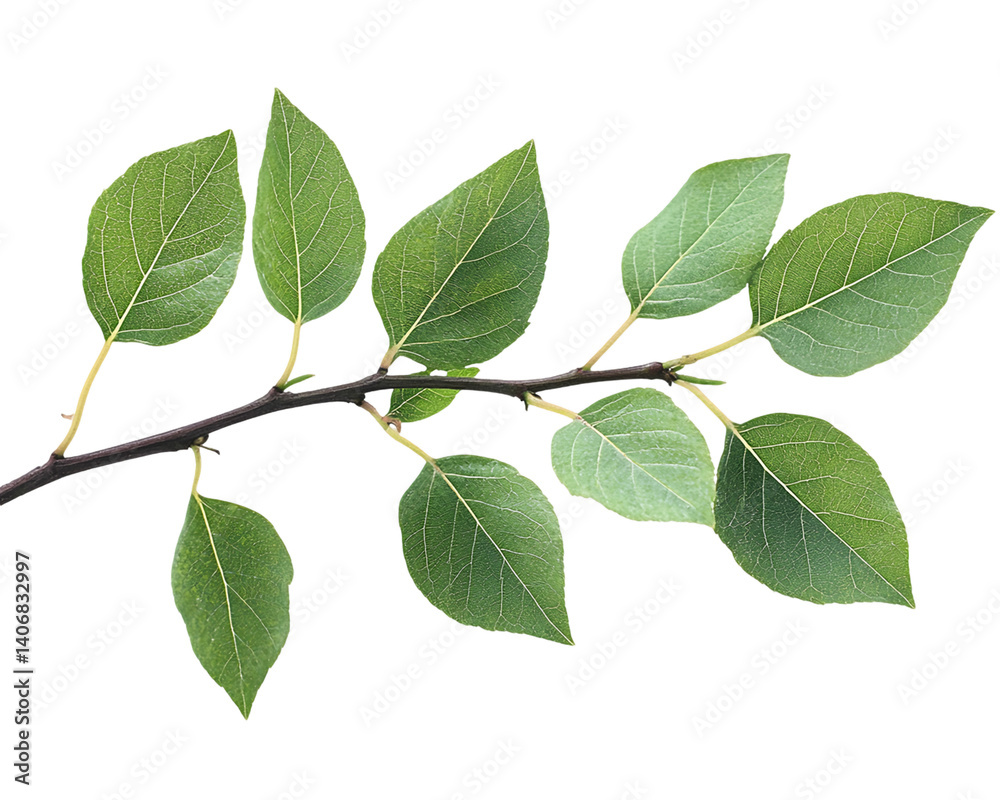 Obraz premium Vibrant Green Leaves Branch Isolated on Transparent Background, PNG
