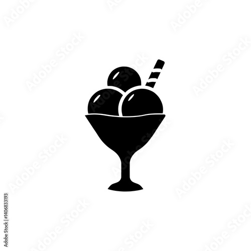 Ice cream sundae dessert vector illustration black and white sweet treat graphic design
