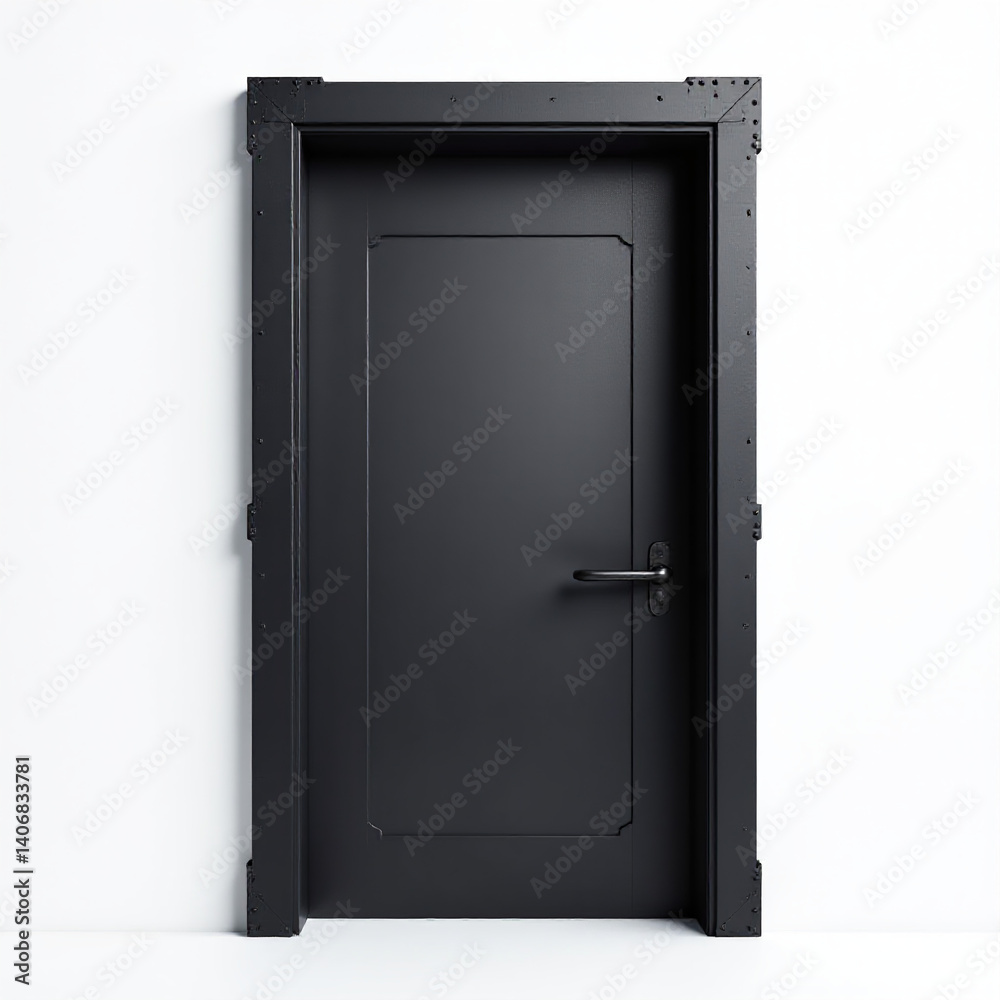 Black metallic door frame, architectural doorway structure, isolated entrance element Black metallic door frame, architectural doorway structure, isolated entrance element