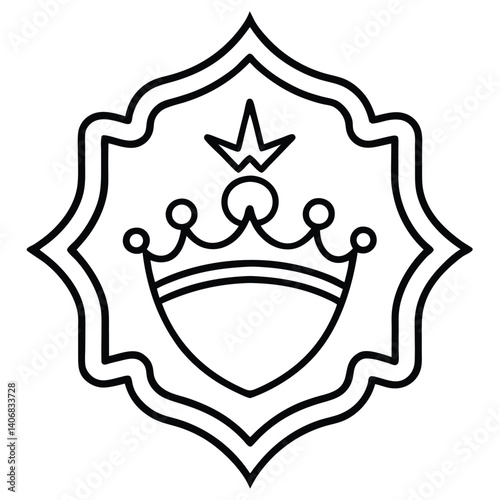 Minimalist Crowned Damask Frame Badge Vector Illustration, Damask, Crowned, Frame, Badge, Minimalist