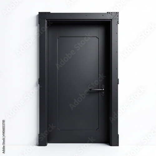 Black metallic door frame, architectural doorway structure, isolated entrance element