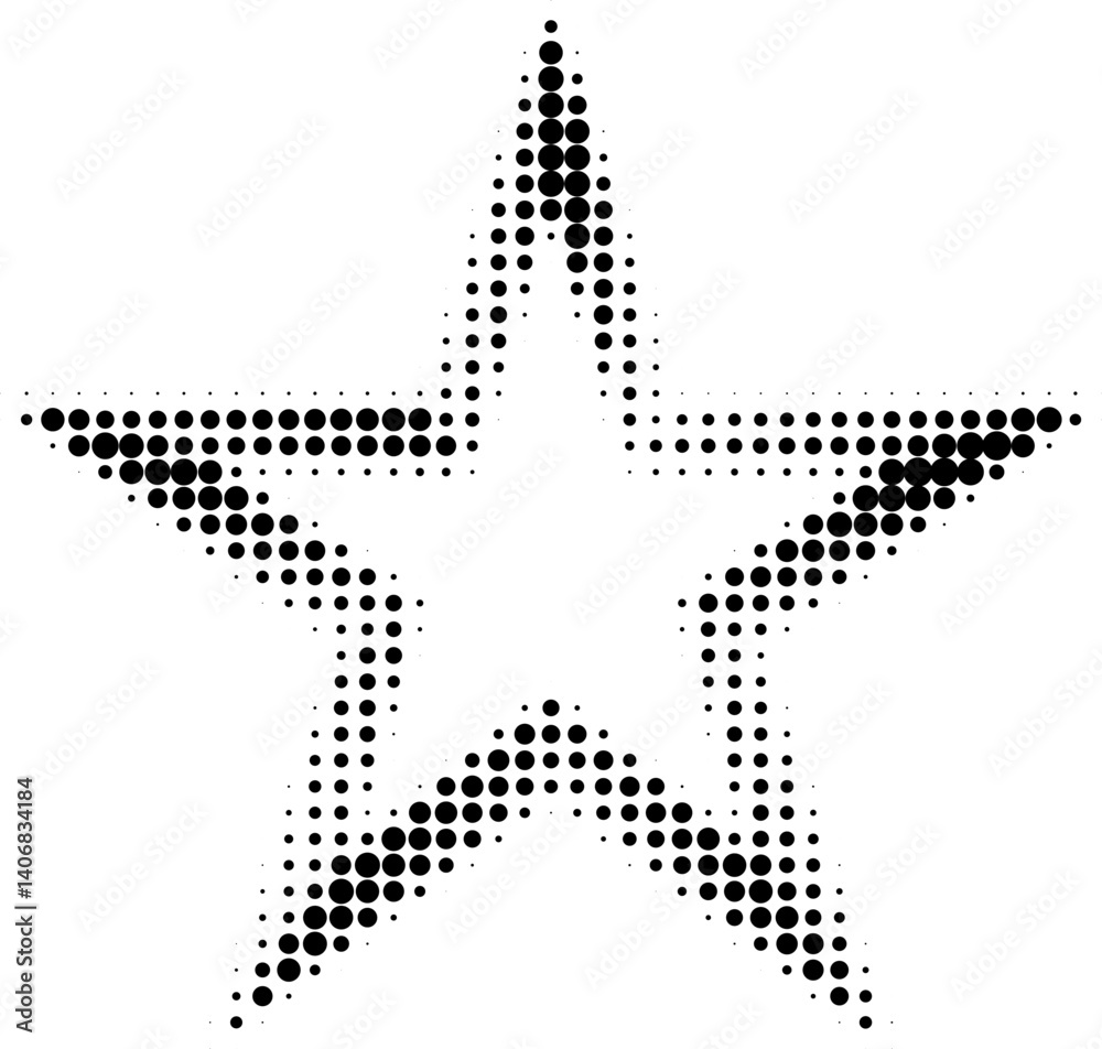 Abstract star shaped frame created with halftone dots, adding a dynamic and creative touch to visual content. Ideal for decorative pop art style retro designs.