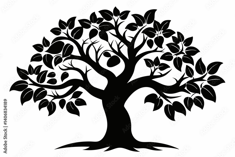 Obraz premium cashew tree silhouette line art vector illustration