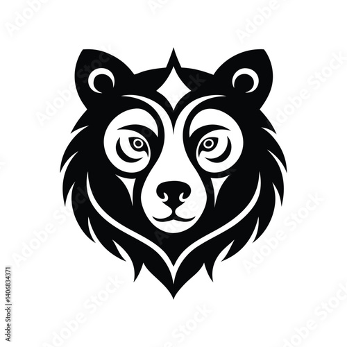 Black and white tribal bear head with swirling forehead motifs.eps