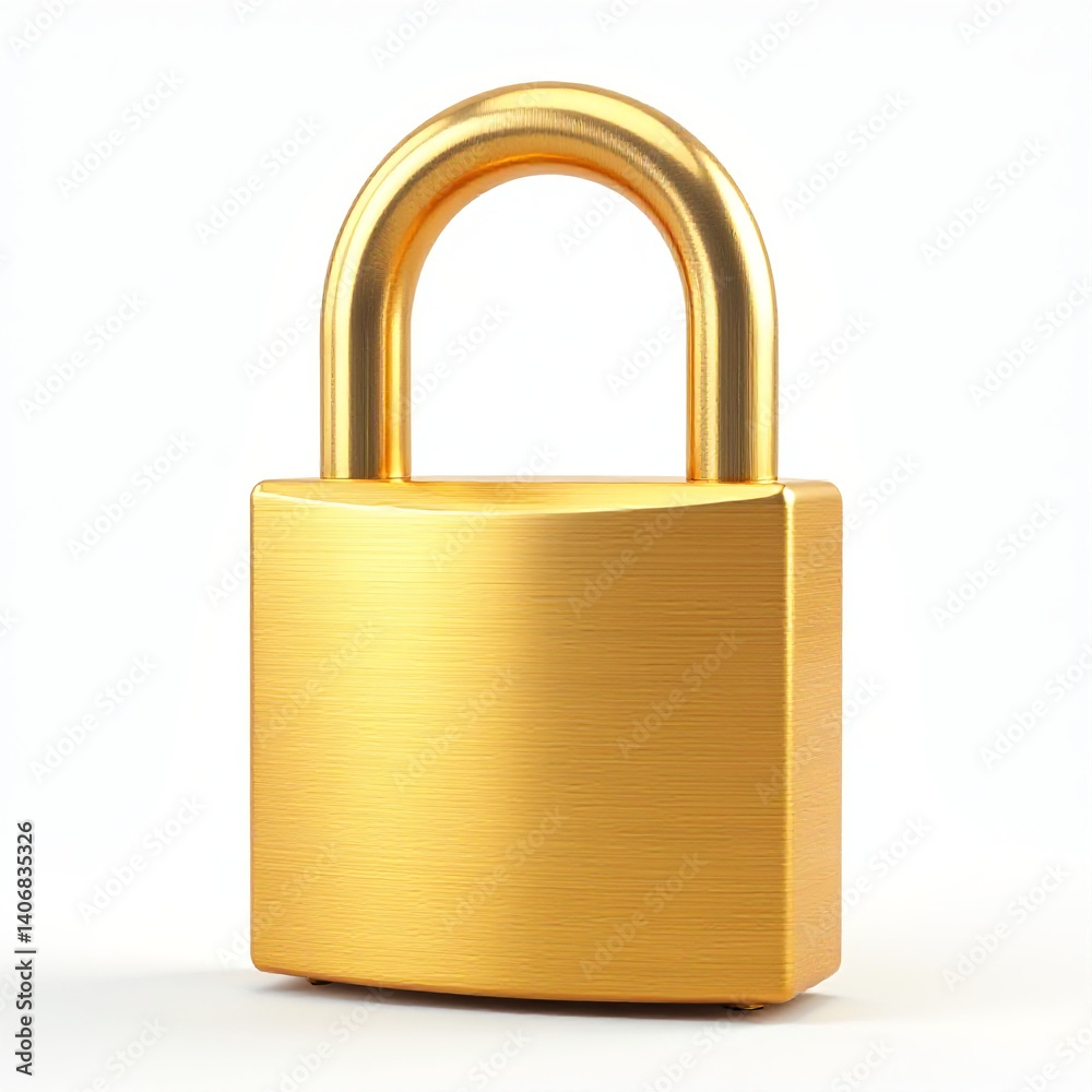 Brass padlock, gold security symbol, cutout object isolated on transparent background Brass padlock, gold security symbol, cutout object isolated on transparent background