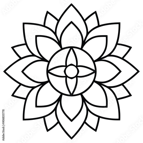 Minimalist Sacred Bloom Mandala Icon Vector Illustration, Mandala, Sacred, Bloom, Minimalist, Icon