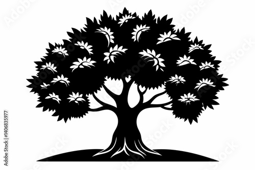 chestnut tree silhouette line art vector illustration
