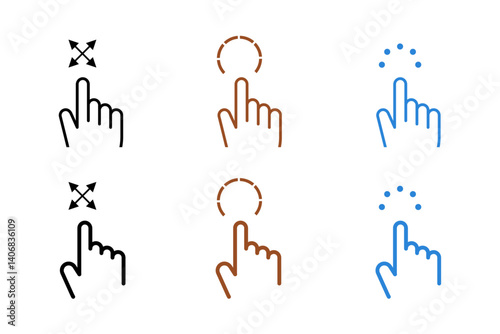 Mouse cursor click editable stroke outline icon. Loading icons set. Cursor icon. Mouse click cursor collection. Flat vector illustration. Pixel perfect